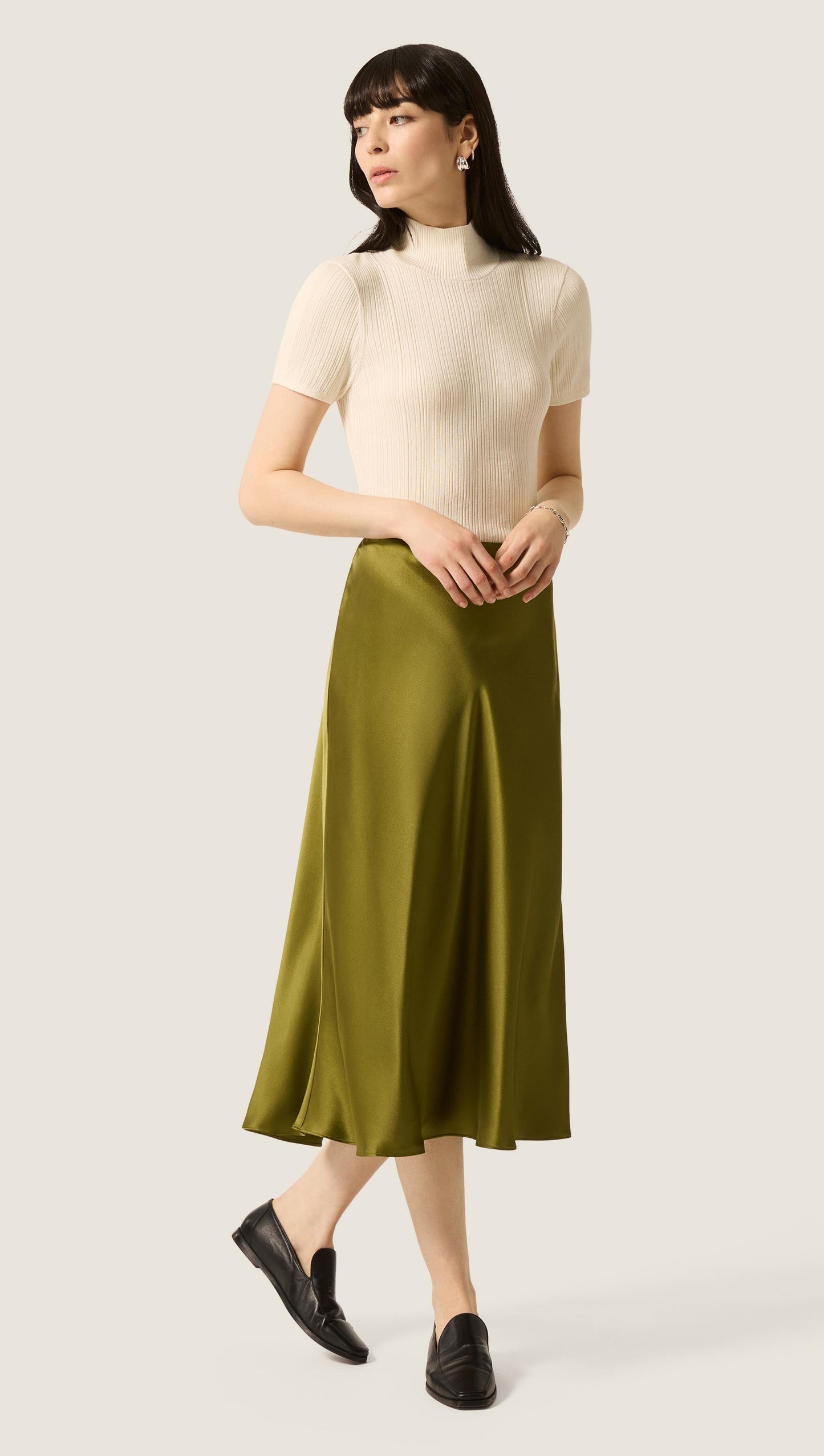 Bias Midi Skirt in Silk Charmeuse | Pickle