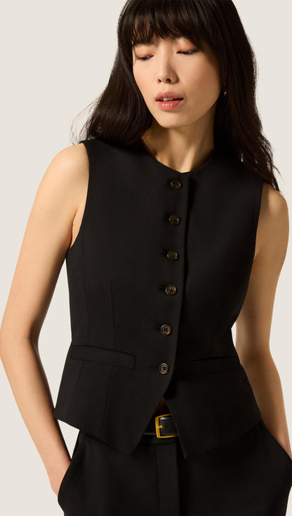 Cutaway Vest in Seasonless Wool | Black