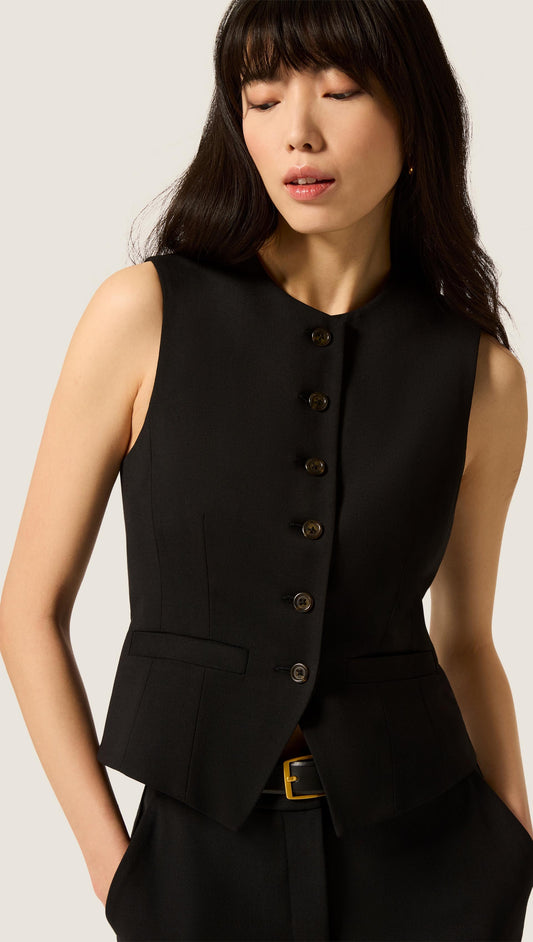 Cutaway Vest in Seasonless Wool | Black