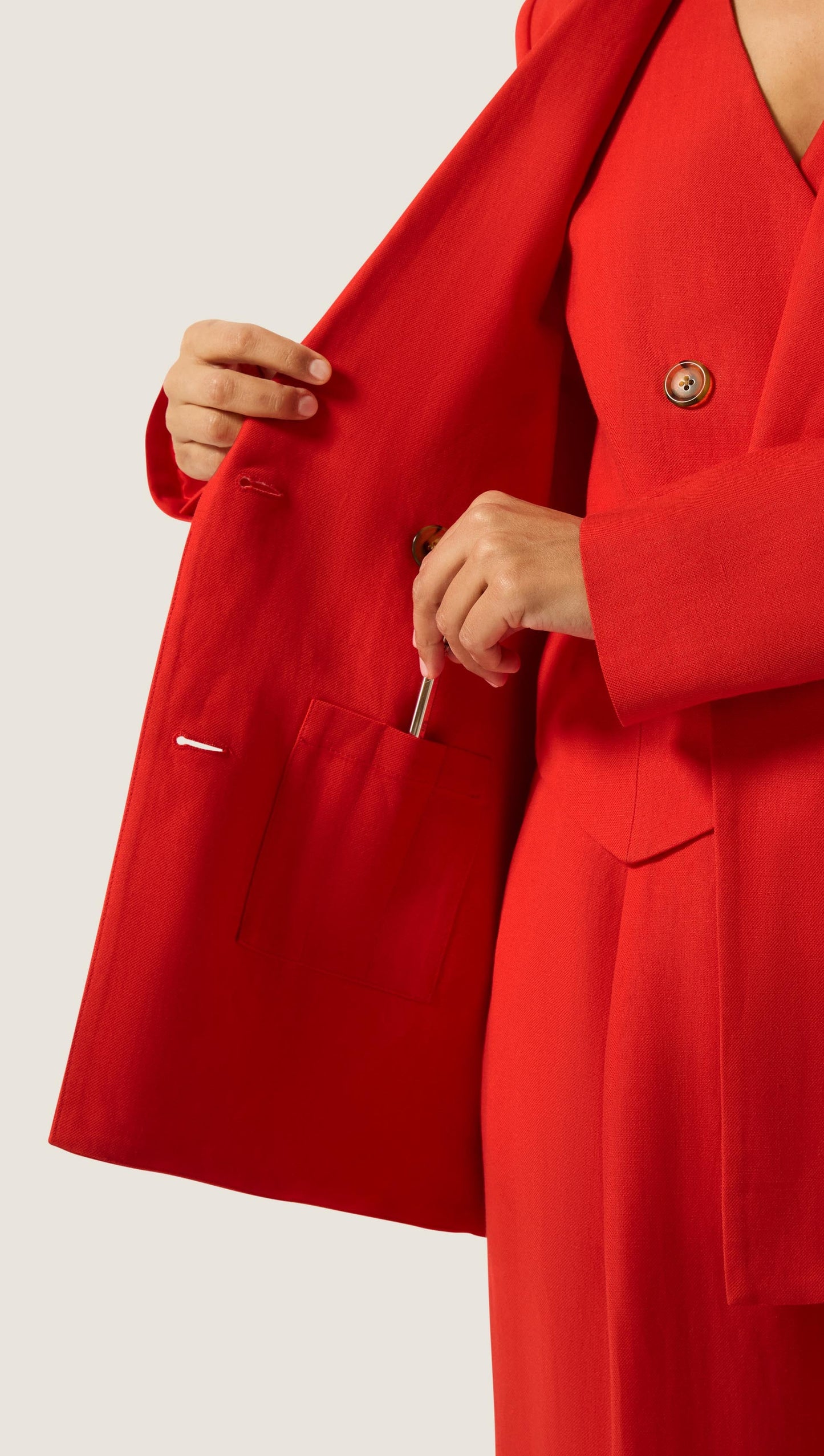 Double-Breasted Blazer in Viscose Linen | Coral Red