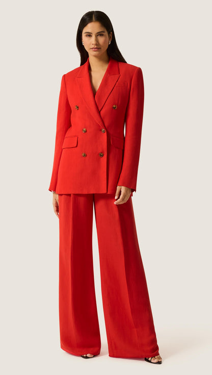 Double-Breasted Blazer in Viscose Linen | Coral Red