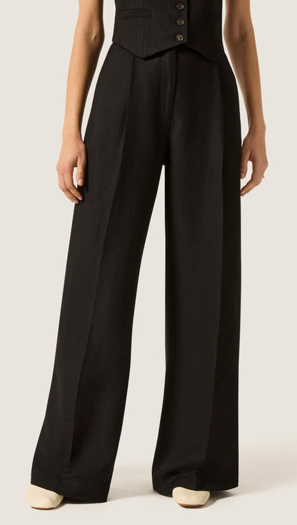 Single Pleat Trouser in Viscose Linen | Black