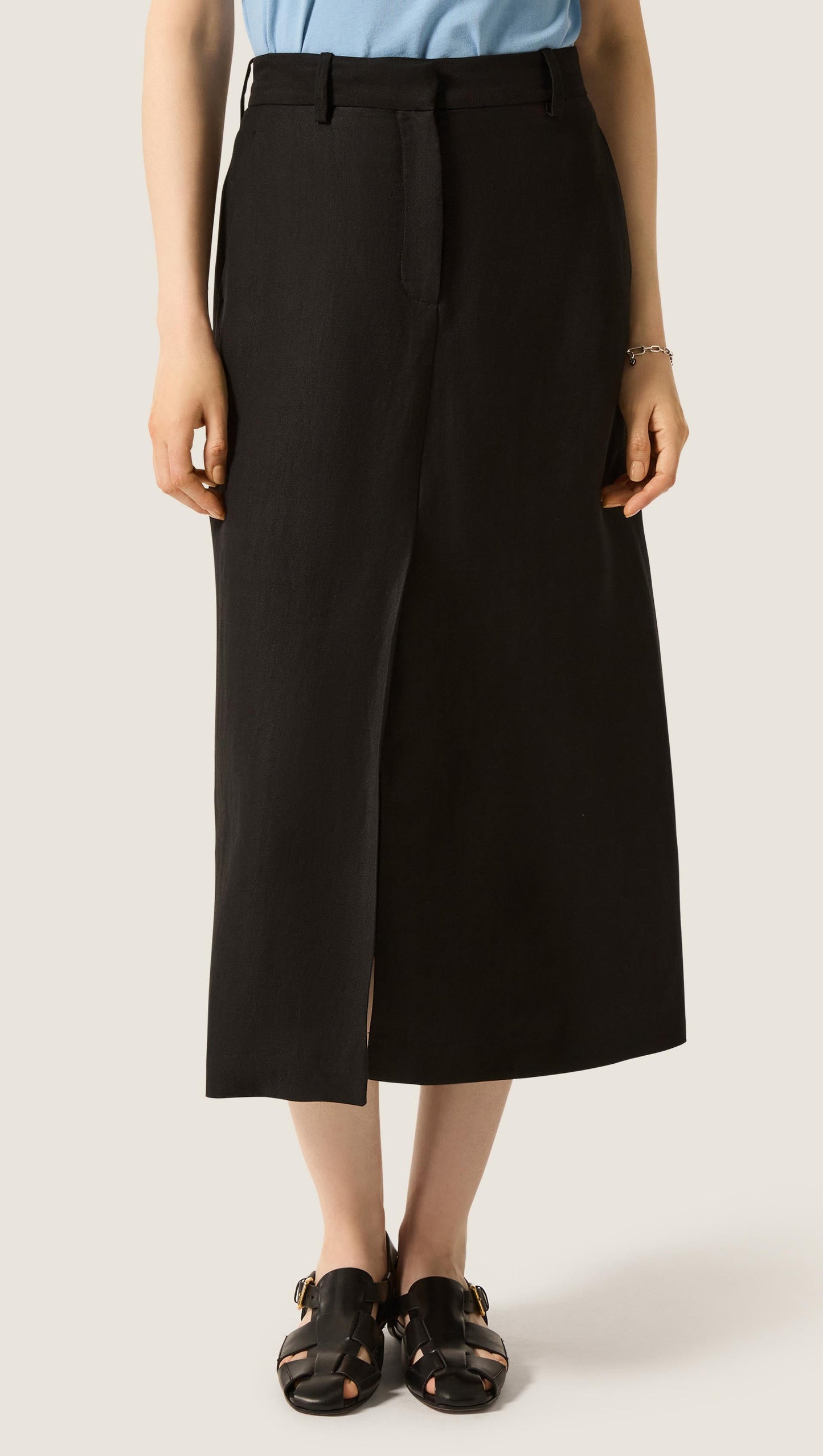 Tailored Skirt in Viscose Linen | Black