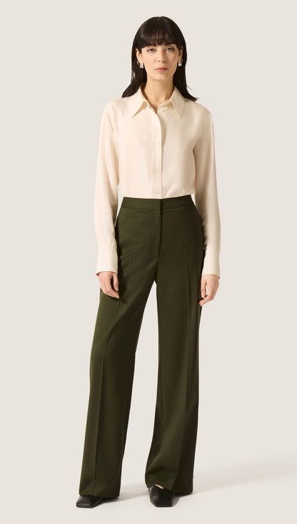 Wide Leg Trouser in Seasonless Wool | Olive