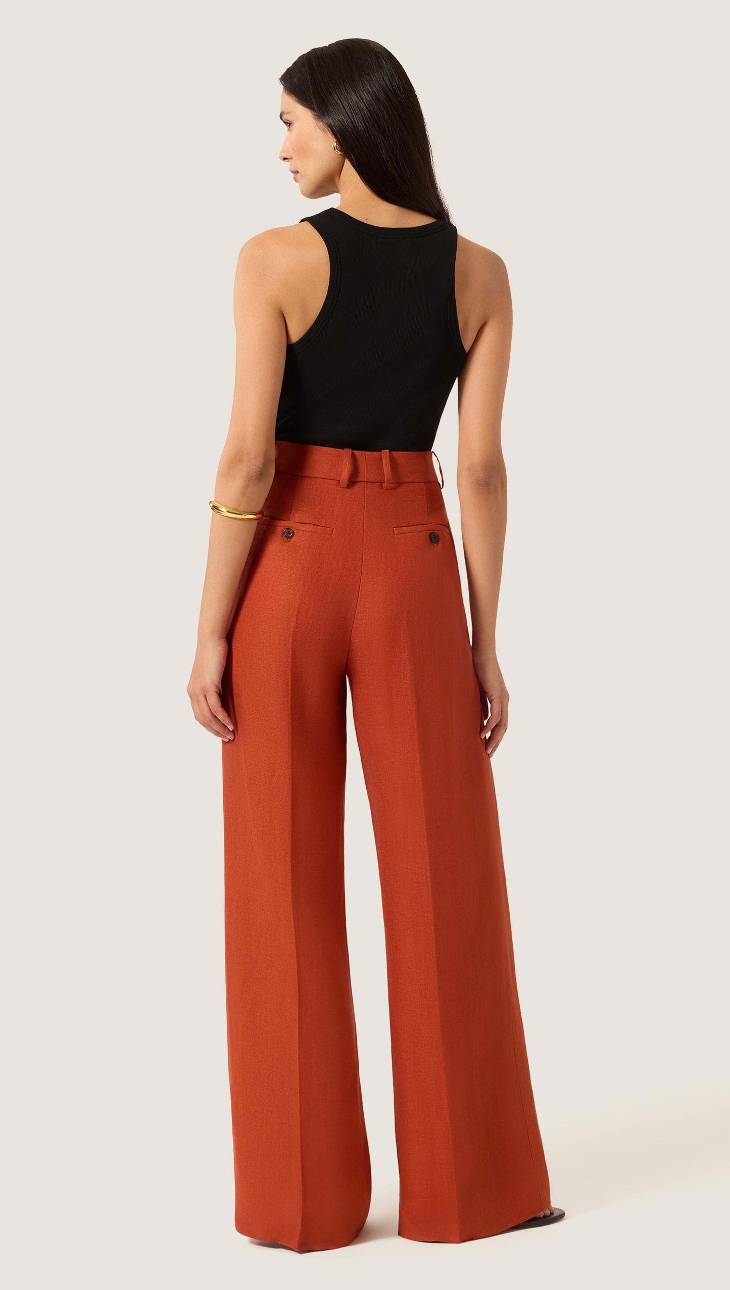 Single Pleat Trouser in Linen Twill | Deep Persimmon