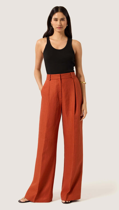 Single Pleat Trouser in Linen Twill | Deep Persimmon