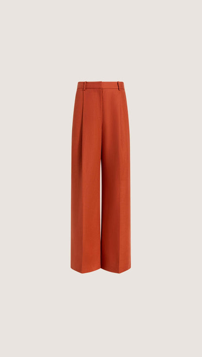 Single Pleat Trouser in Linen Twill | Deep Persimmon