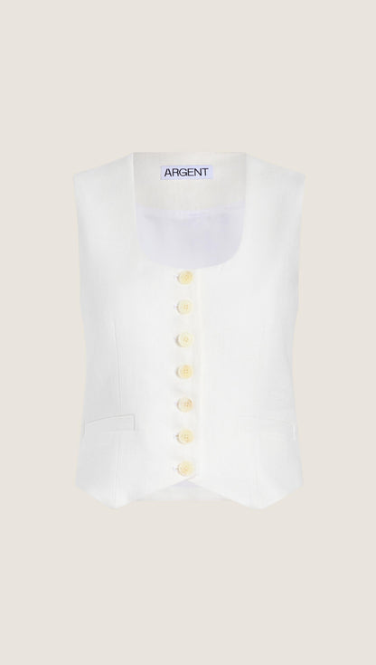 Scoop Neck Waistcoat in Viscose Linen | Ivory