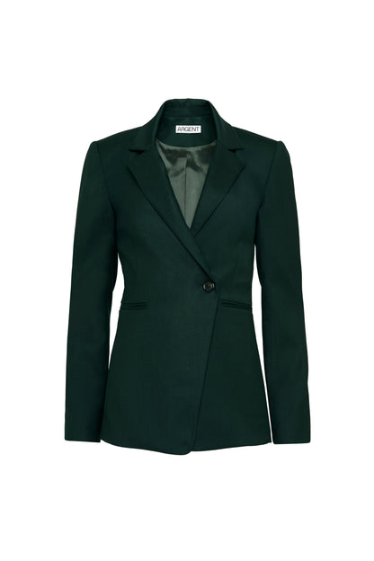 Asymmetrical Blazer in Seasonless Wool | Deep Forest