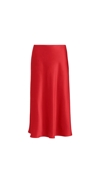 Bias Midi Skirt in Silk Charmeuse | Ruby Red