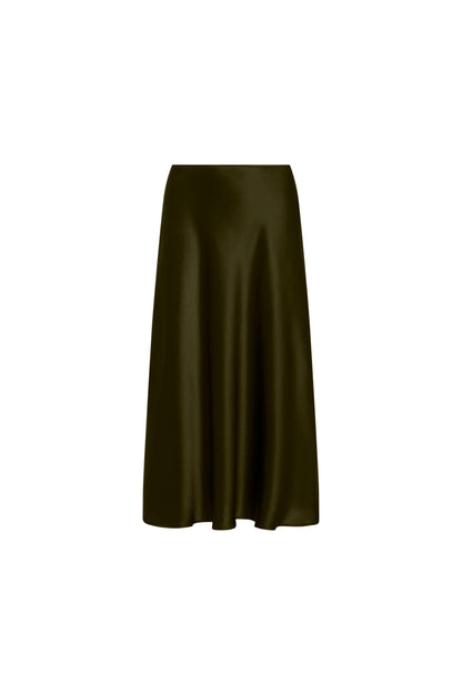 Bias Midi Skirt in Silk Charmeuse | Basil