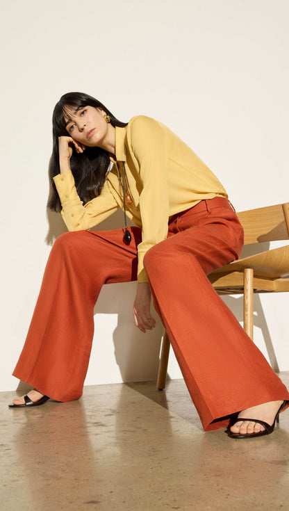 Single Pleat Trouser in Linen Twill | Deep Persimmon