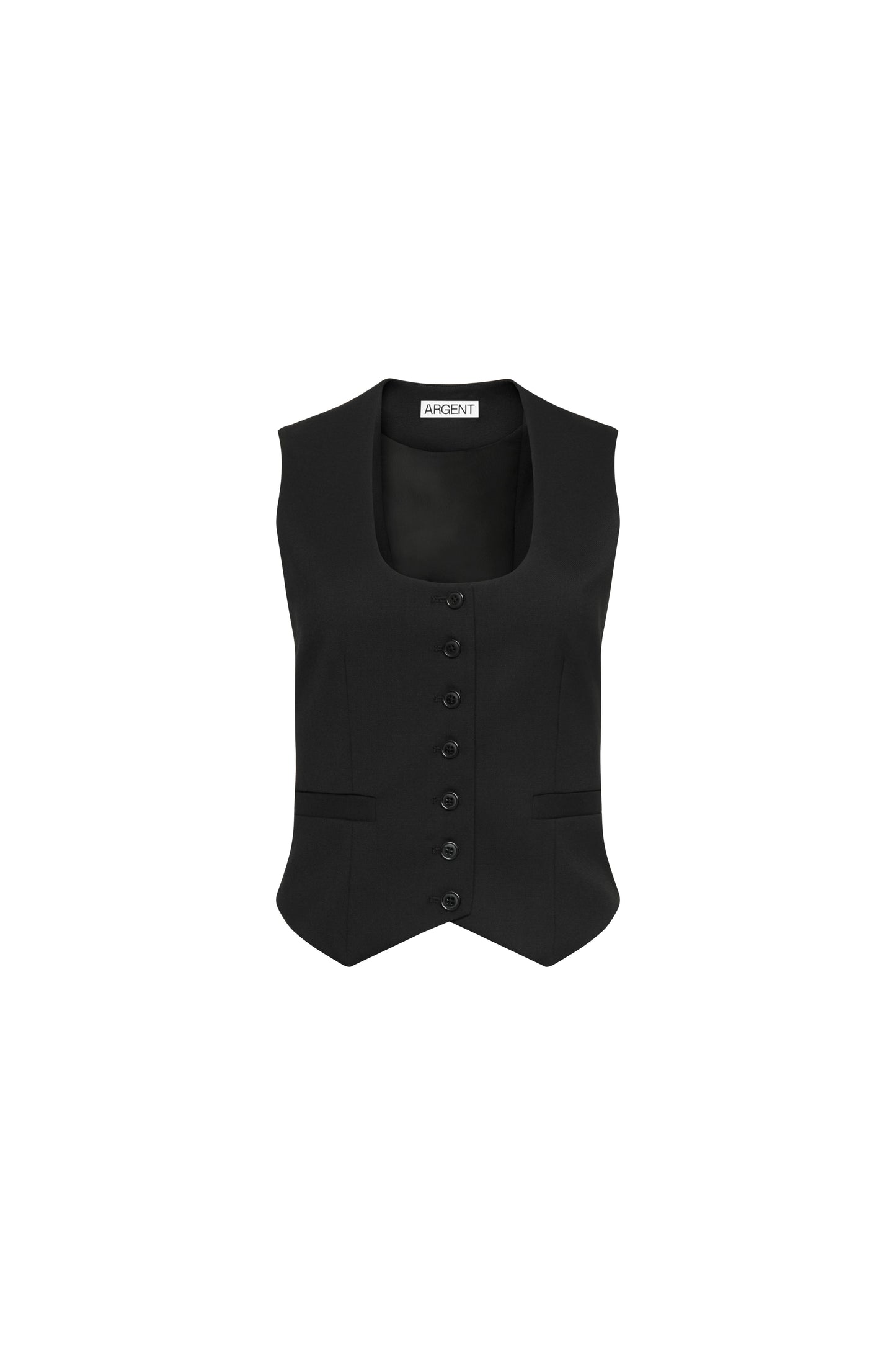 Scoop Neck Waistcoat in Seasonless Wool | Black