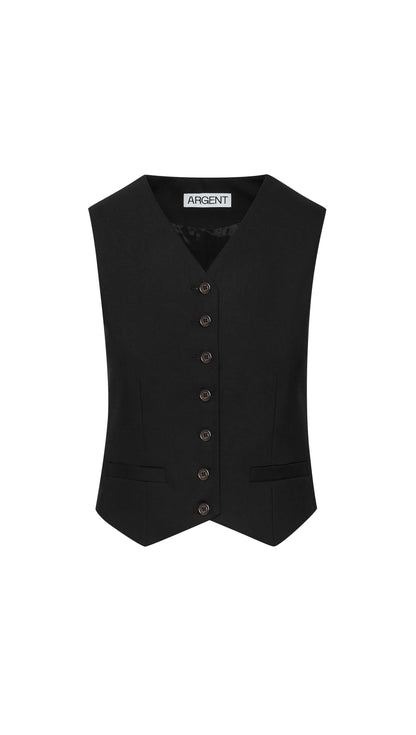 Shallow V-Neck Waistcoat in Seasonless Wool | Black