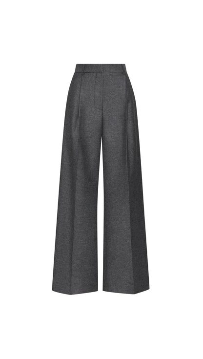 Single Pleat Trouser in Textured Wool | Grey Melange